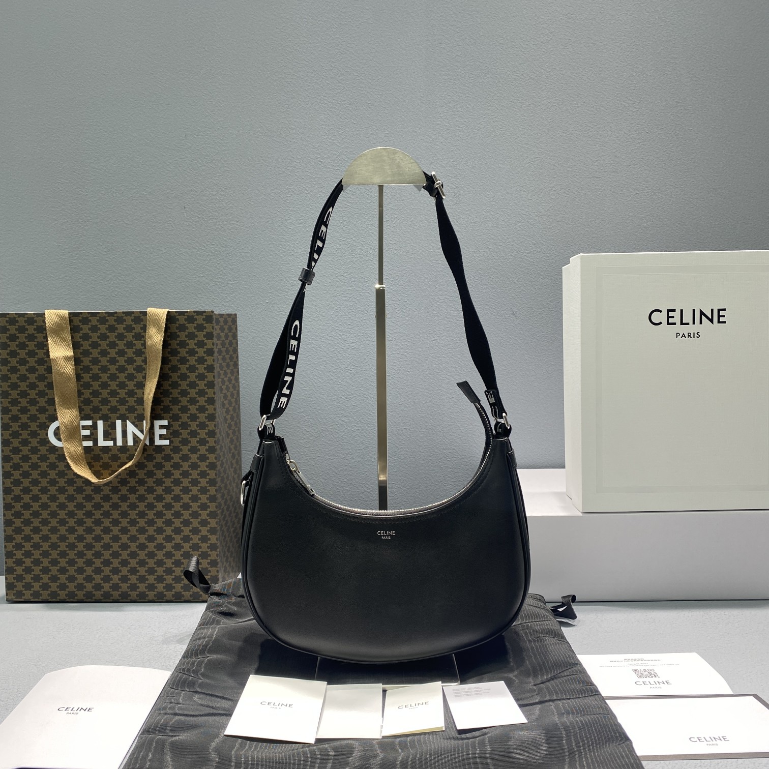 Celine Medium Ava Bag With Celine Strap Black For Women 9in/23cm  - Soul Replicas