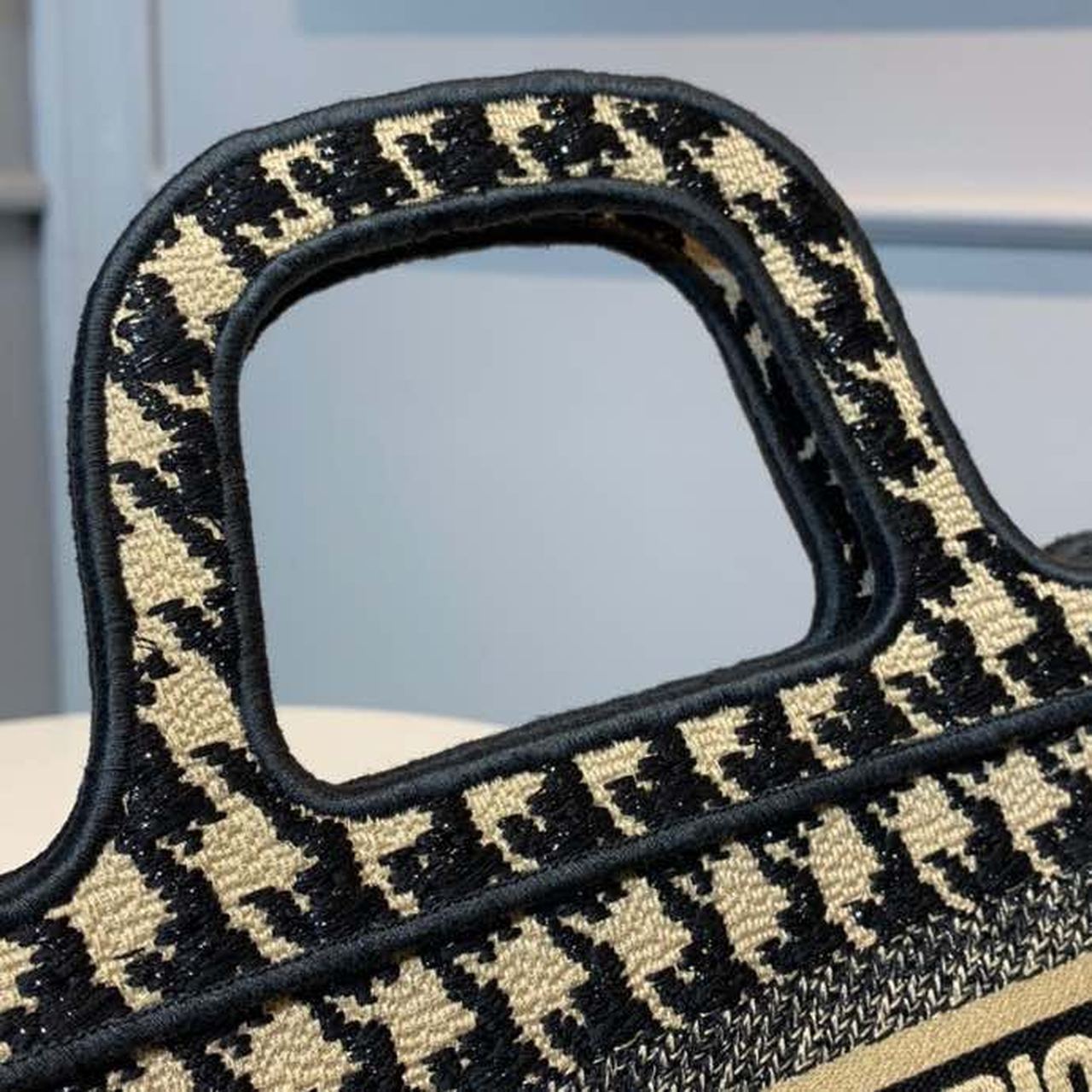 Christian Dior Mini Book Tote Bag Herringbone Embroidered Canvas For Women 22cm/9in CD - Soul Replicas