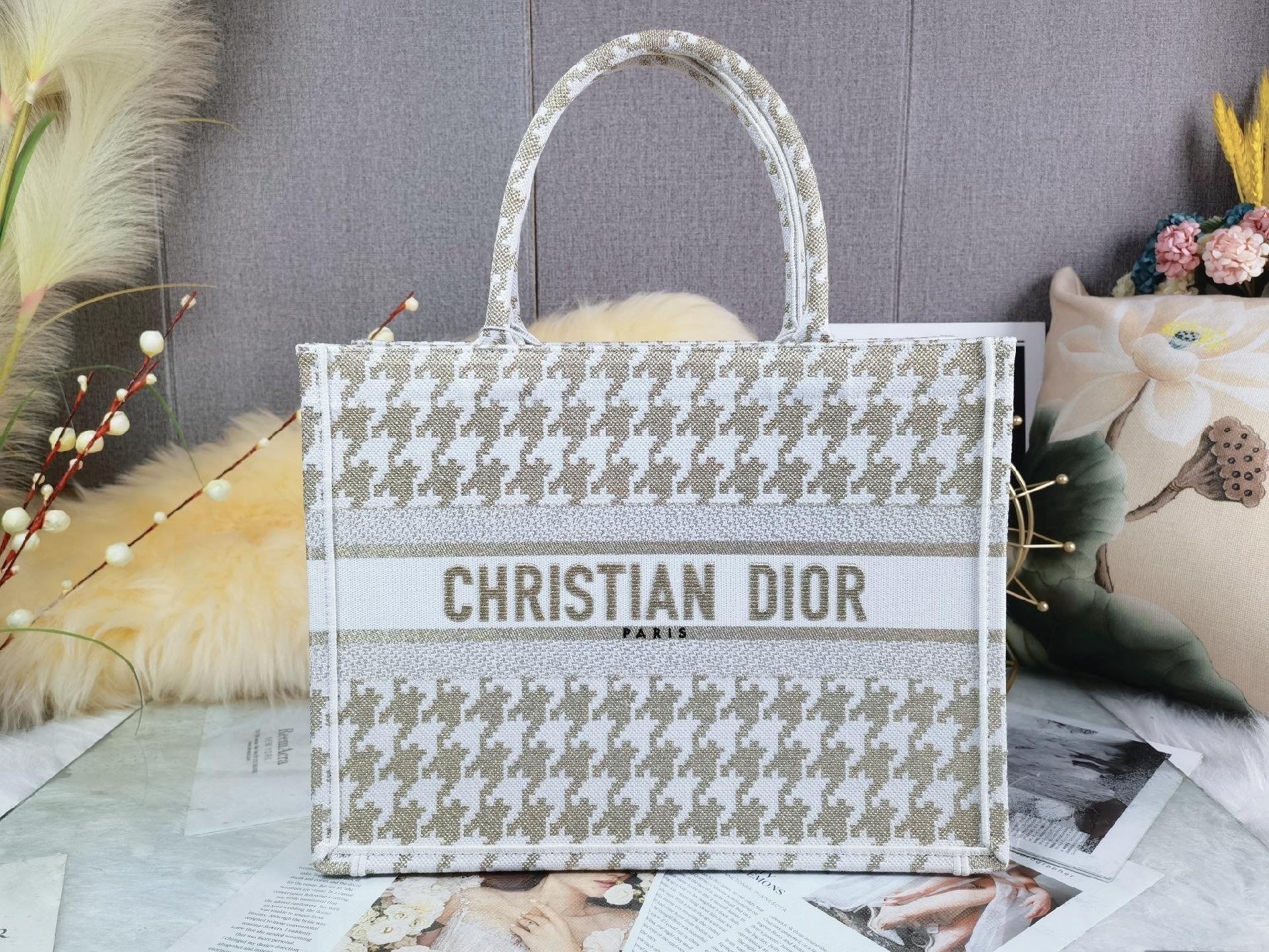Christian Dior Medium Dior Book Tote Gold White. For Women. Women's Handbags 14in/36cm CD - Soul Replicas