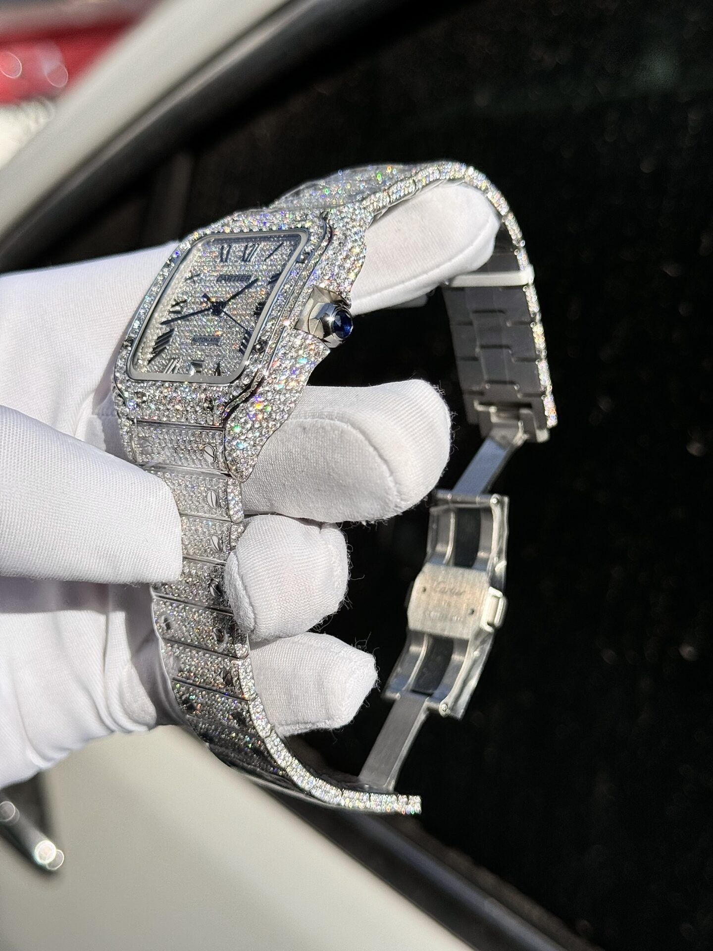 Cartier Santos Replica Watch Full Diamond Moissanite Hong Kong 39.8mm - Soul Replicas