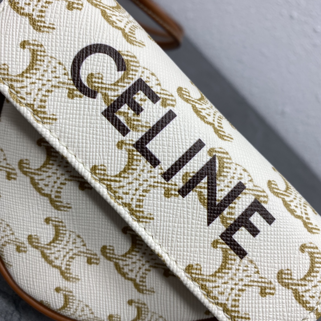Celine Mini Triangle In Triomphe Canvas With Celine Print White For Women 8in/21cm  - Soul Replicas