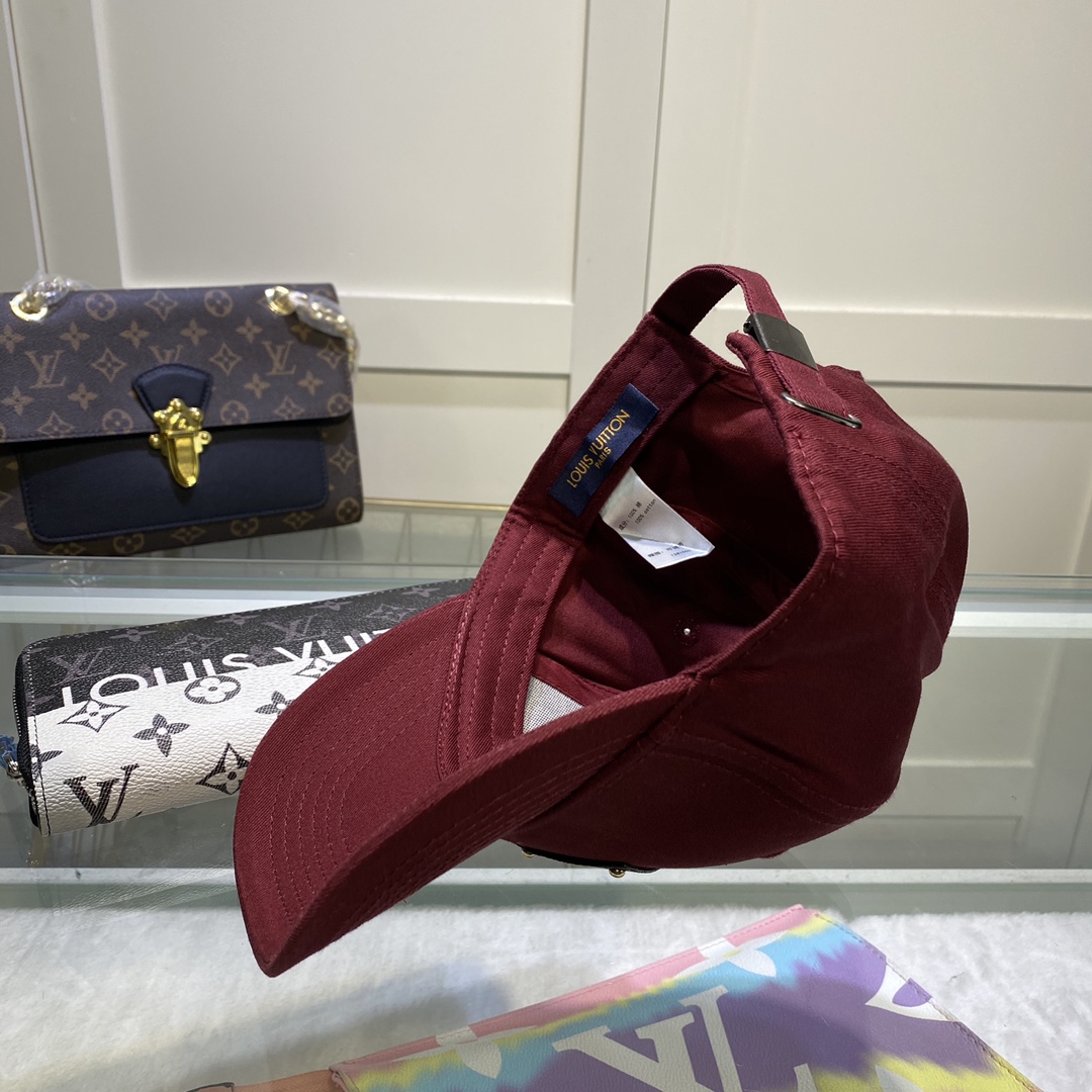 Louis Vuitton Embroidered Logo Baseball Cap Burgundy LV Cap - Soul Replicas
