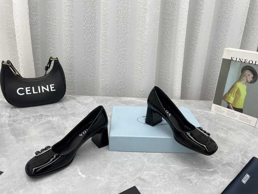 Prada Brushed Pumps Black For Women 2.5in/65mm Prada - Soul Replicas