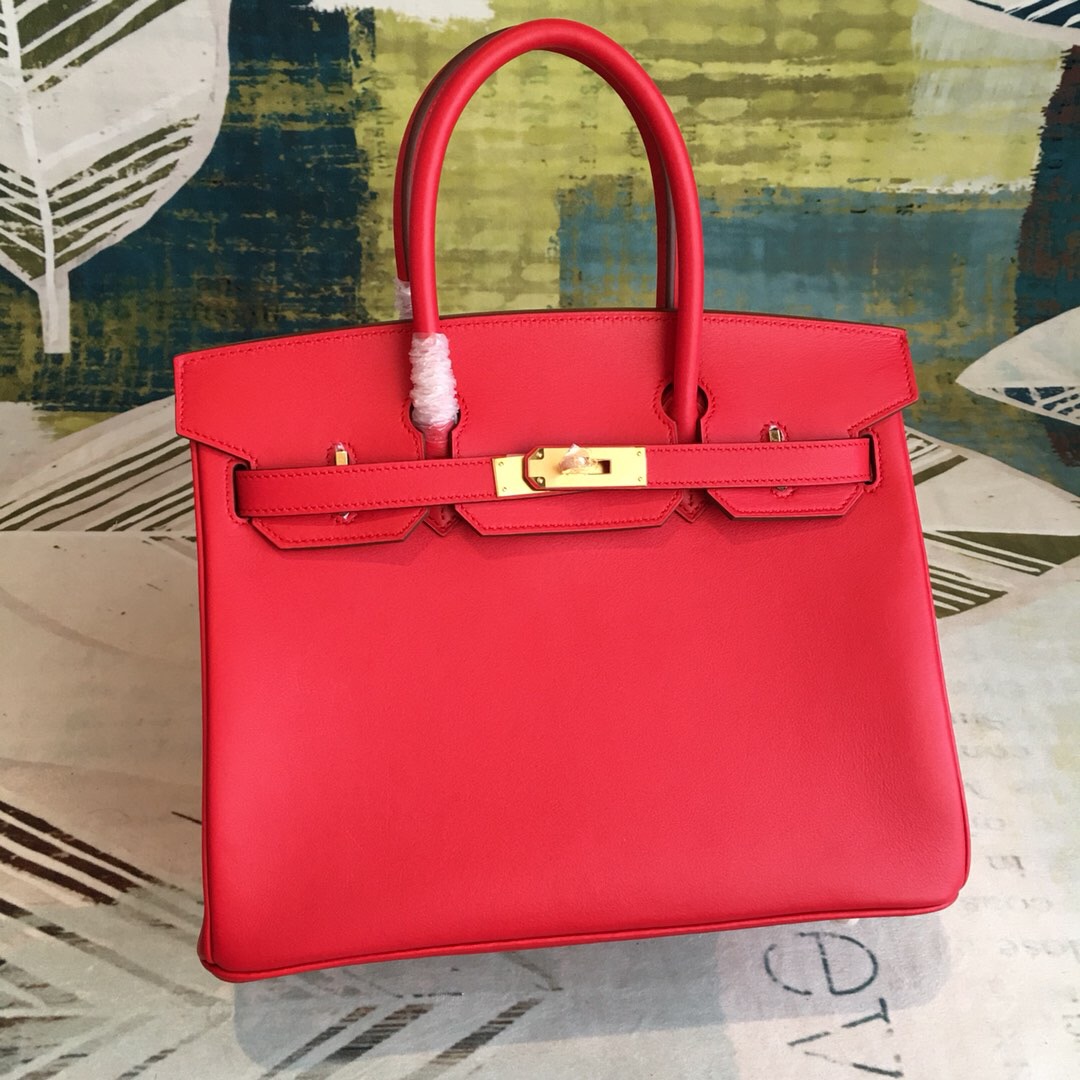 Hermes Birkin Red For Women Gold Toned Hardware 11.8in/30cm - Soul Replicas