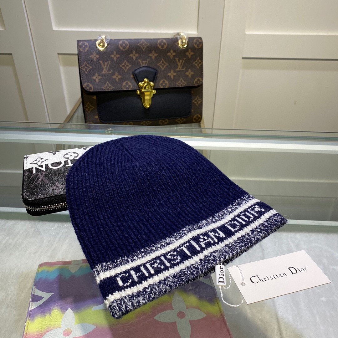 Dior Pompom Beanie In Blue - Soul Replicas