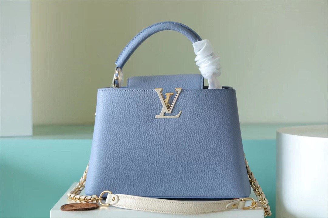 Louis Vuitton Capucines BB Taurillon Light Blue/ Beige For Women. Women's Bags. Shoulder And Crossbody Bags 10.6in/27cm LV - Soul Replicas