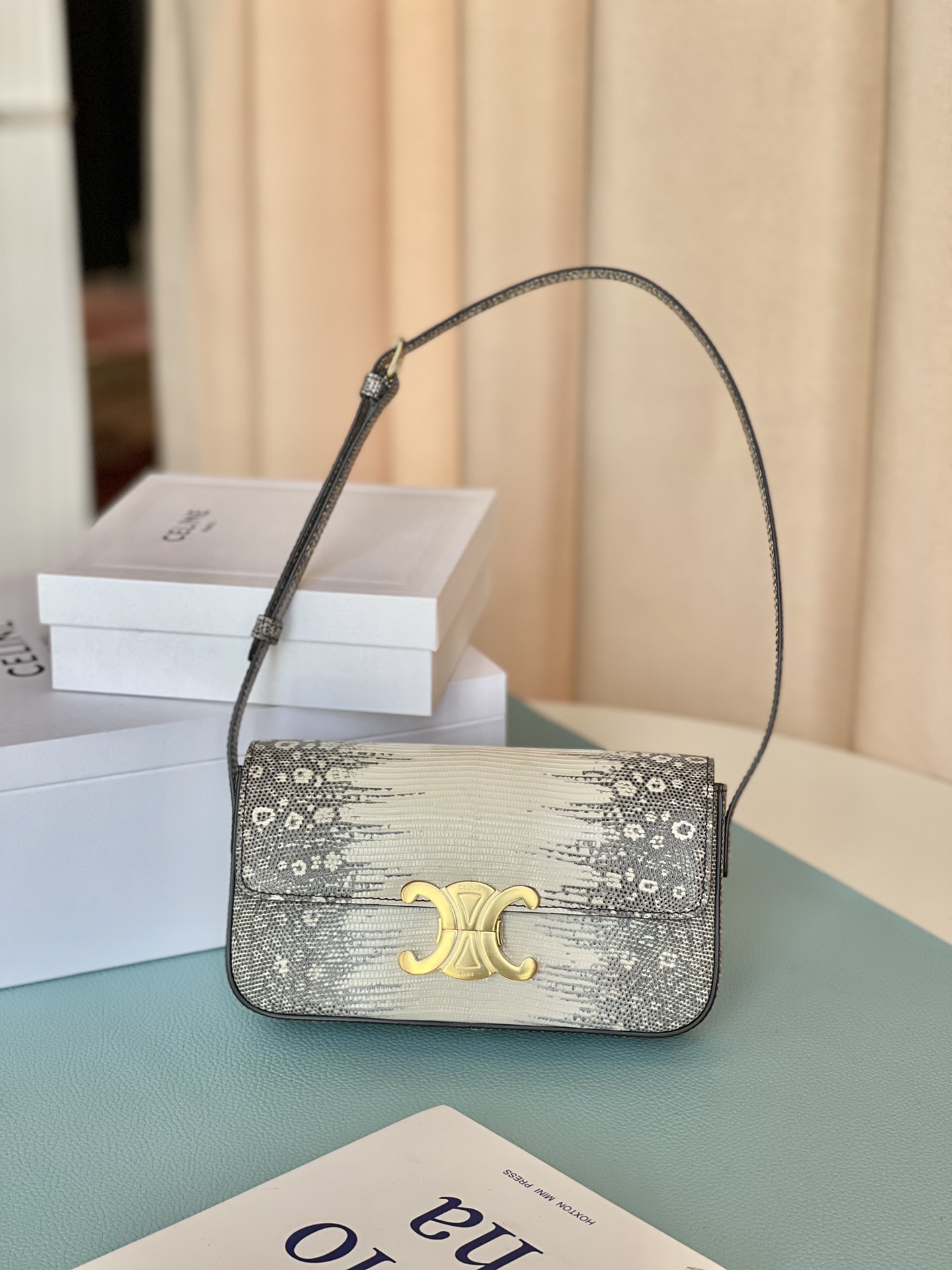 Celine Triomphe Shoulder Bag In Lizard Natural For Women 8in/20cm 194144BF5.02VG - Soul Replicas