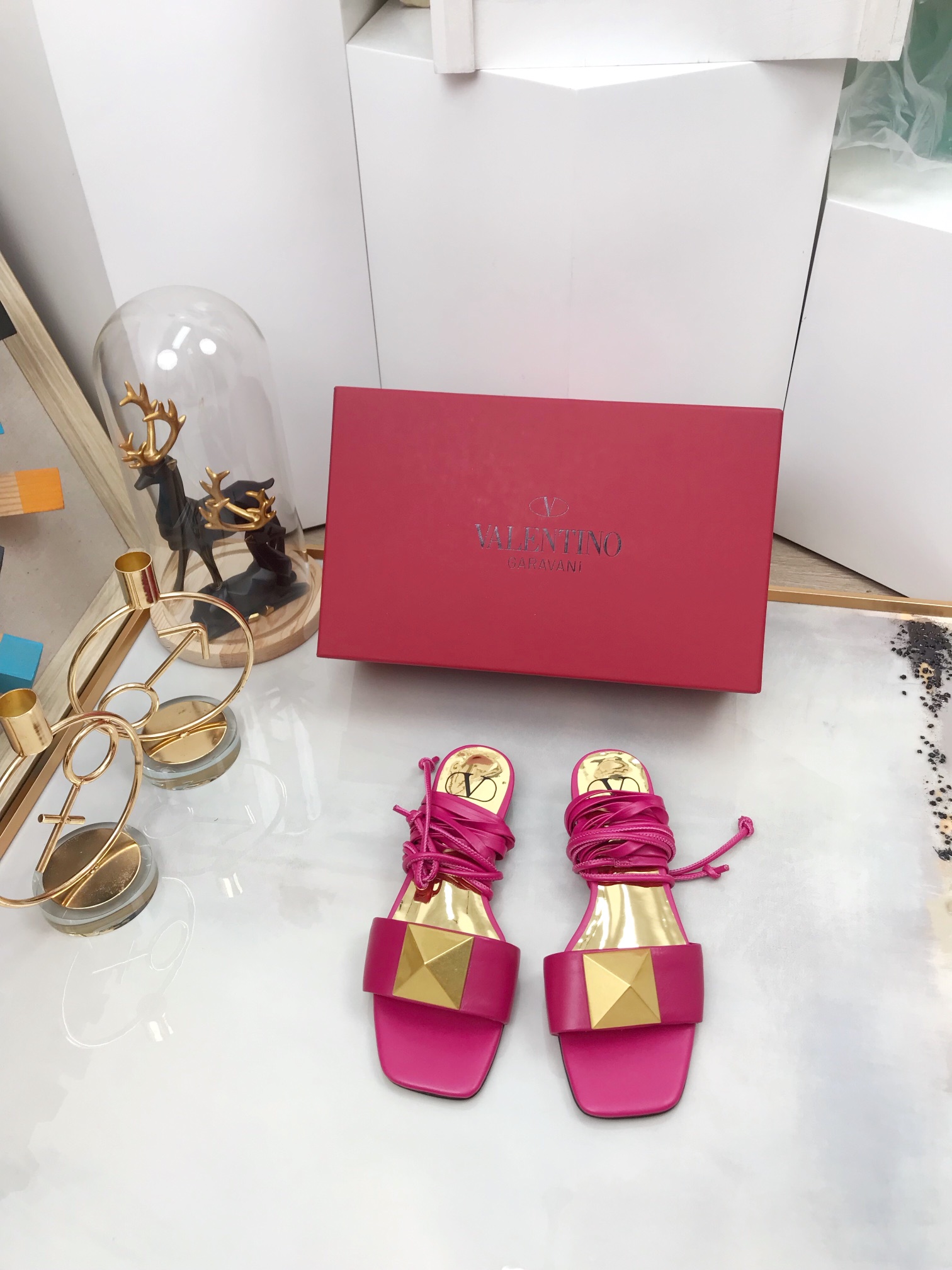 Valentino Garavani One Stud Gladiator Flat Sandals Pink For Women WS0EK9CYI - Soul Replicas