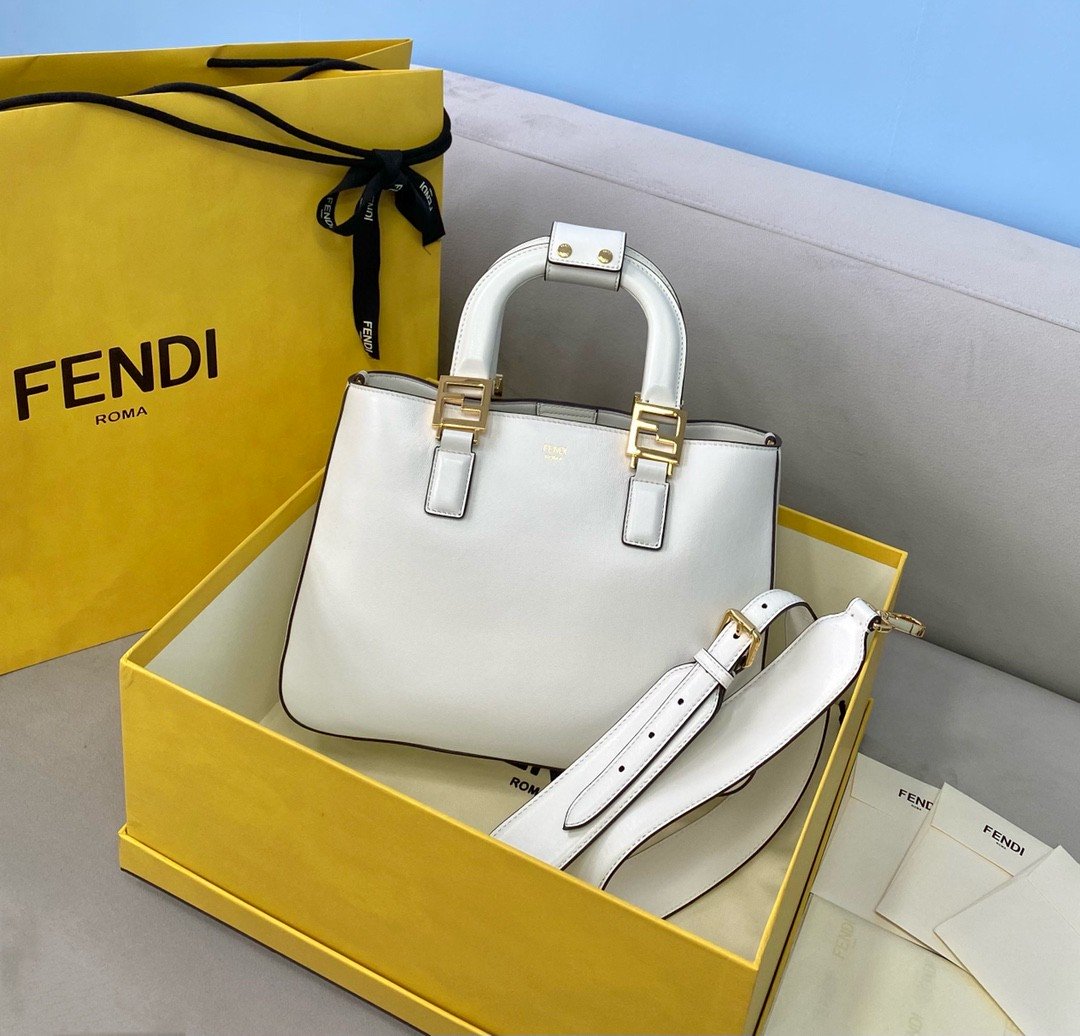 Fendi Small FF Tote Shoulder White Bag For Woman 30cm/12in - Soul Replicas