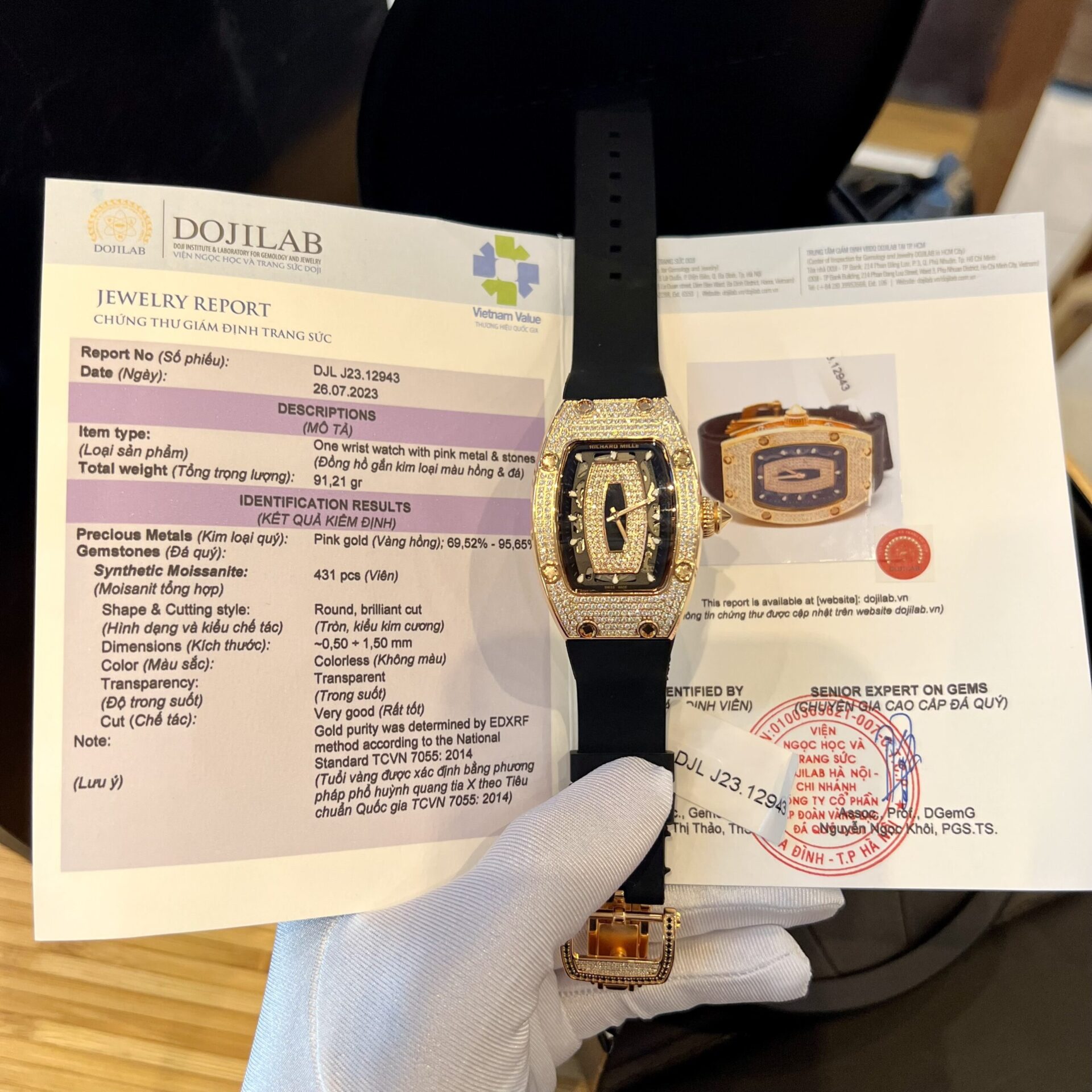 Richard Mille RM007 Gold Wrapped Replica Watch With Moissanite Diamonds 36mm - Soul Replicas