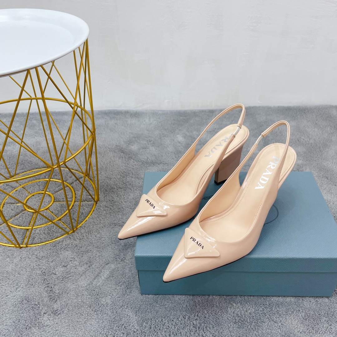 Prada Patent Sling-Back Pumps Beige For Women 3.5in/90mm Prada - Soul Replicas