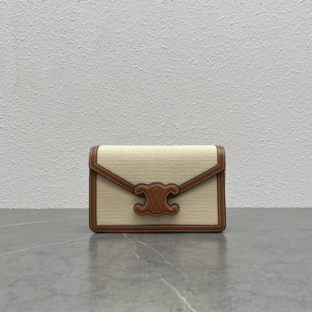 Celine Wallet On Chain Triomphe In Textile Natural / Tan For Women 7in/19cm 10J972DB2.02NT - Soul Replicas