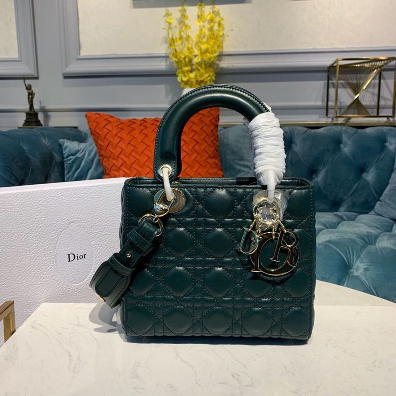 Christian Dior Small Lady Dior Bag Gold Toned Hardware Forest Green For Women 8in/20cm CD - Soul Replicas