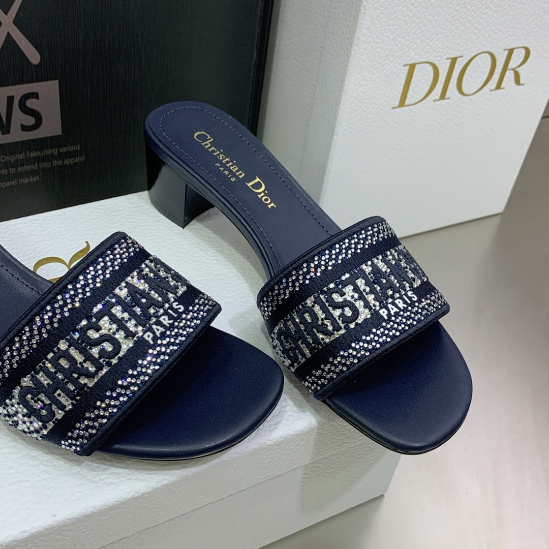 Christian Dior Women's Dway Heeled Slide Dark Blue For Women CD - Soul Replicas