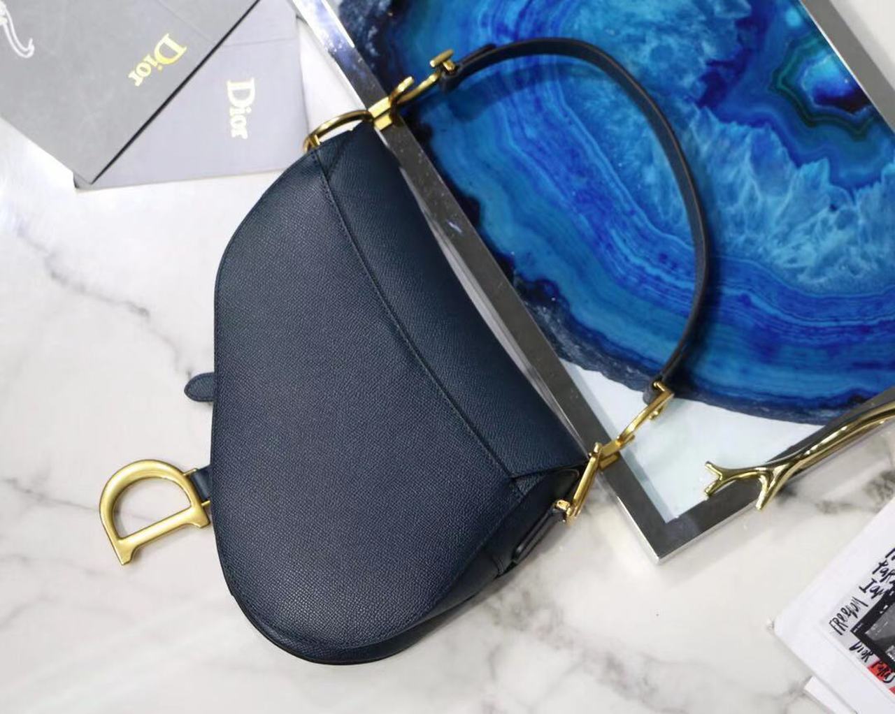 Christian Dior Saddle Shoulder Bag Blue For Women 7in/17cm CD - Soul Replicas