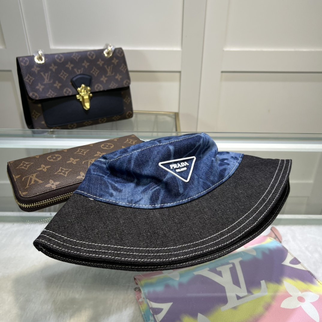 Prada Re-Nylon Bucket Hat Black/Blue Prada Hat - Soul Replicas
