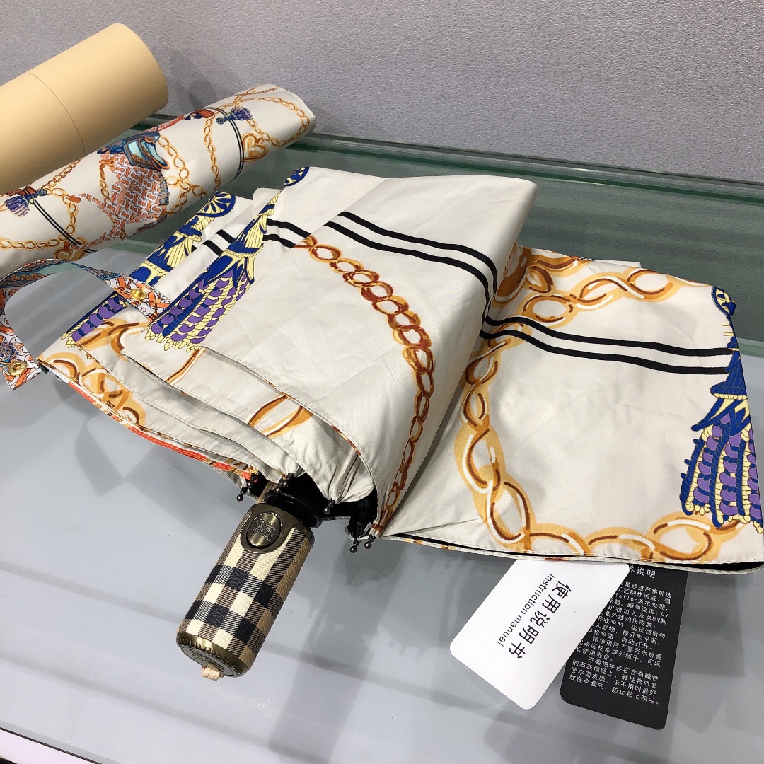 Hermes Pluie De H Folding Umbrella White - Soul Replicas