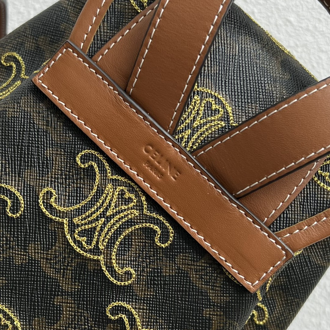 Celine Mini Backpack Folco In Triomphe Canvas With Triomphe Heart Embroidery Brown For Women 8in/20cm 197662EF3.04LU - Soul Replicas