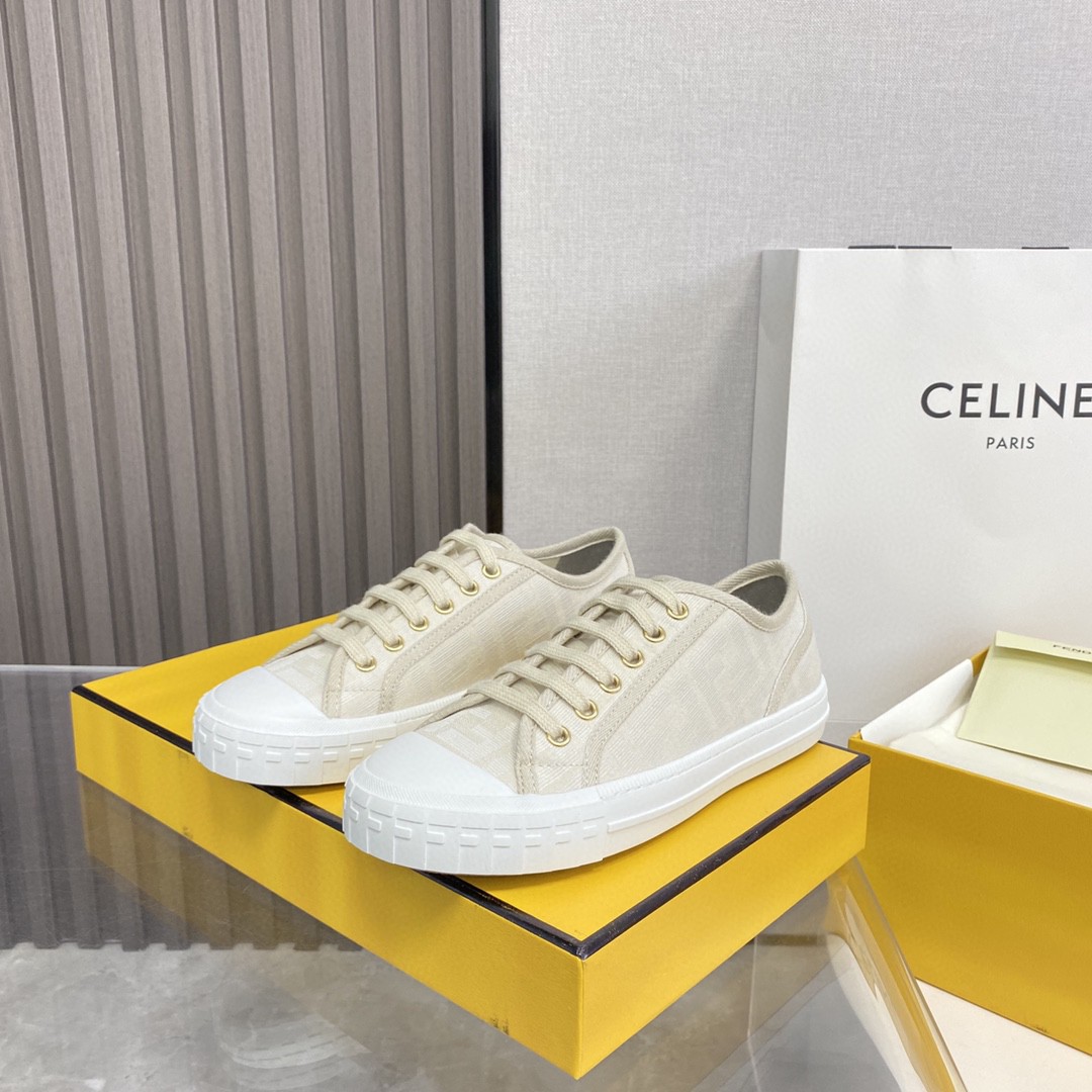 Fendi Domino Fabric Sneakers Beige For Women - Soul Replicas