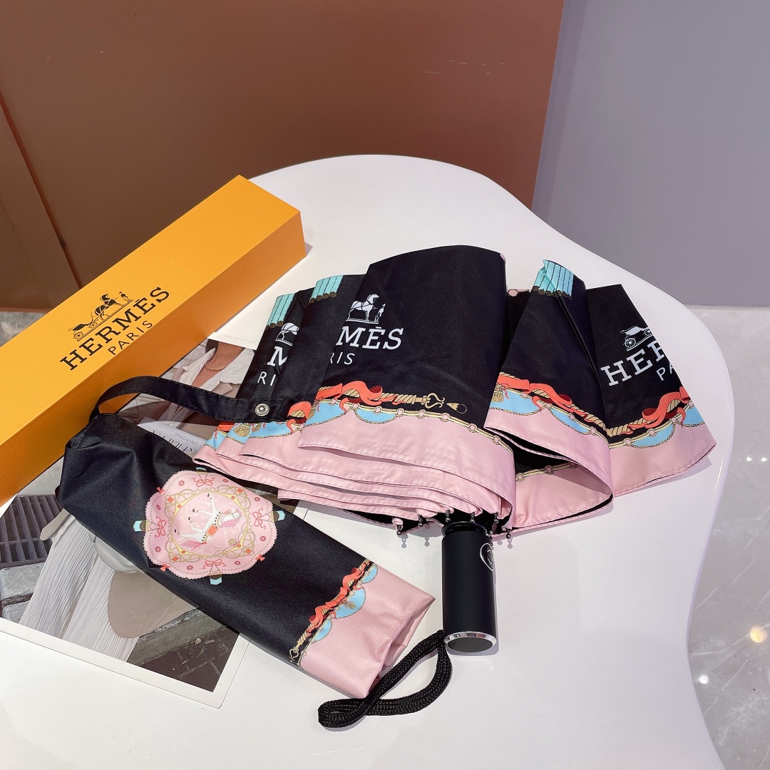 Hermes Pluie De H Folding Umbrella Black - Soul Replicas