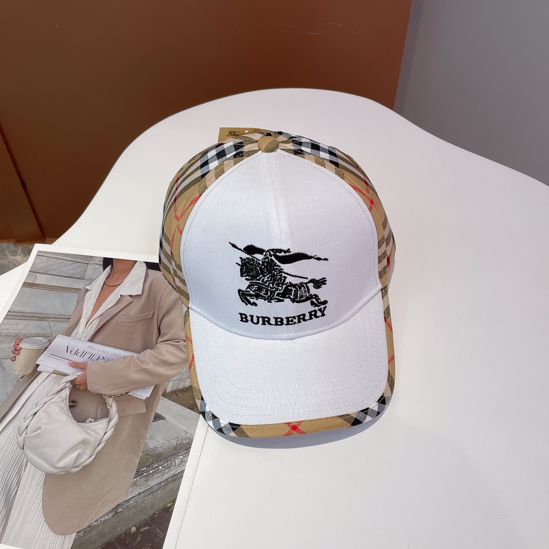 Burberry Monogram Motif Icon Stripe Cotton Baseball Cap White - Soul Replicas