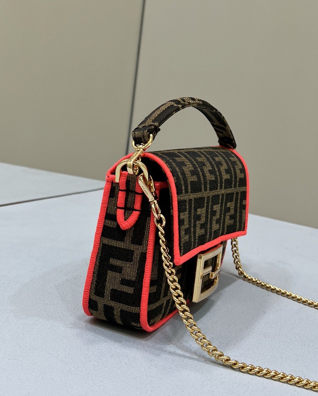 Fendi Baguette Small Brown Fabric Orange Border Bag For Woman 18cm/7in - Soul Replicas