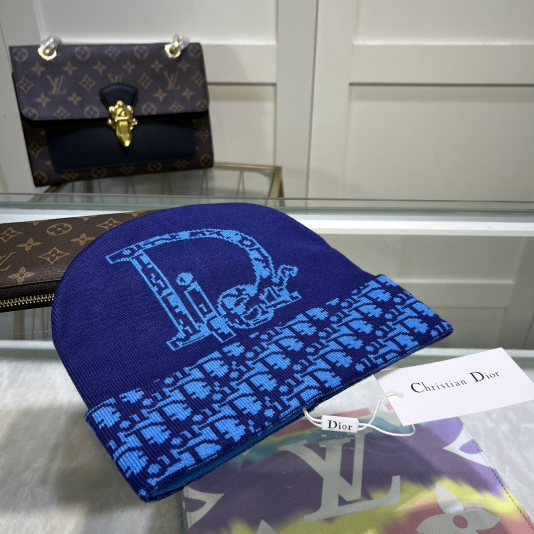 Dior Pompom Beanie In Blue - Soul Replicas