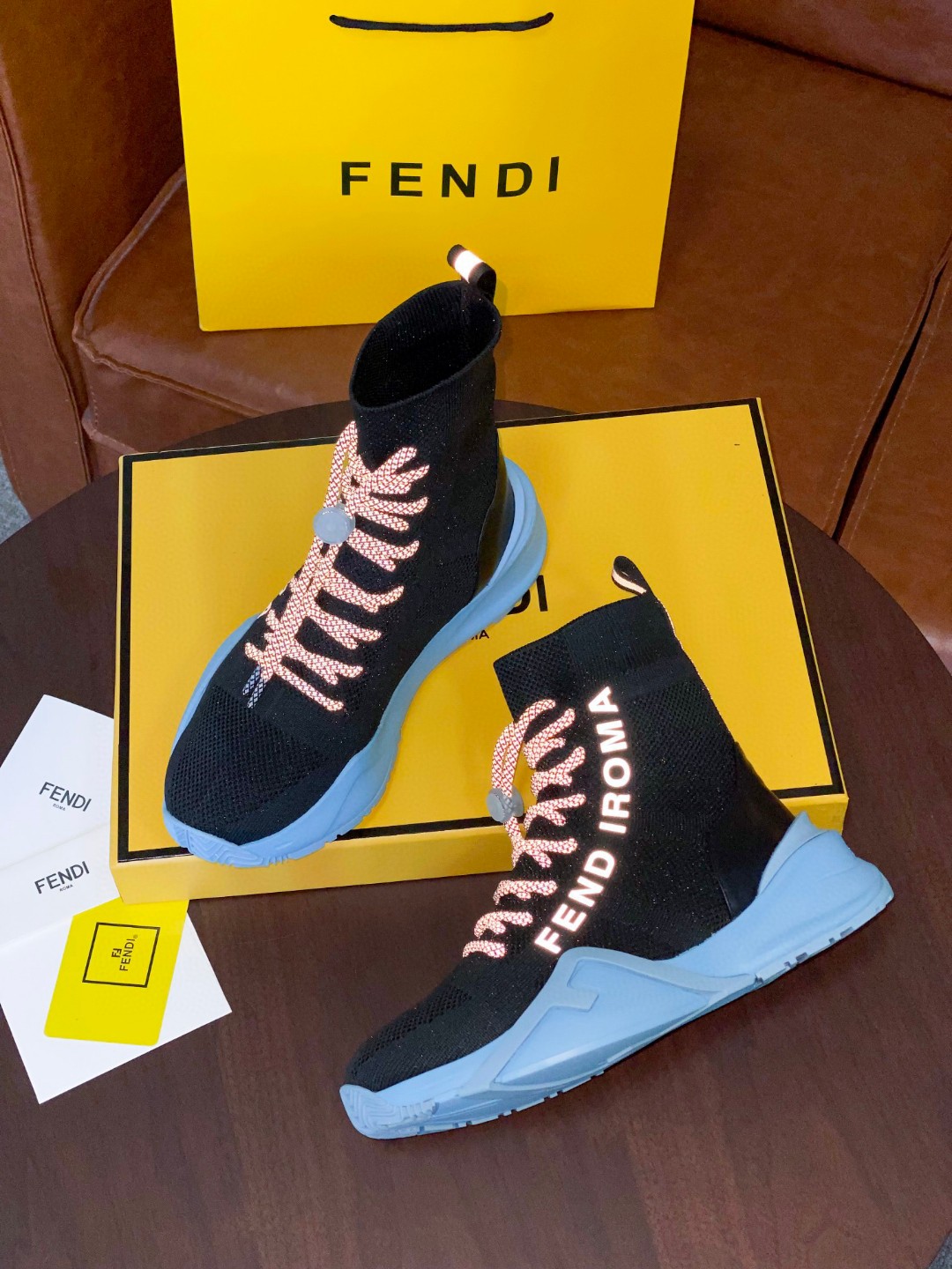 Fendi High Top Sneakers Black Blue For Women - Soul Replicas