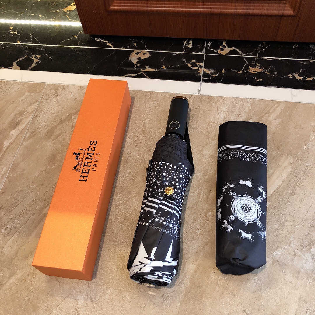 Hermes Pluie De H Folding Umbrella Black - Soul Replicas