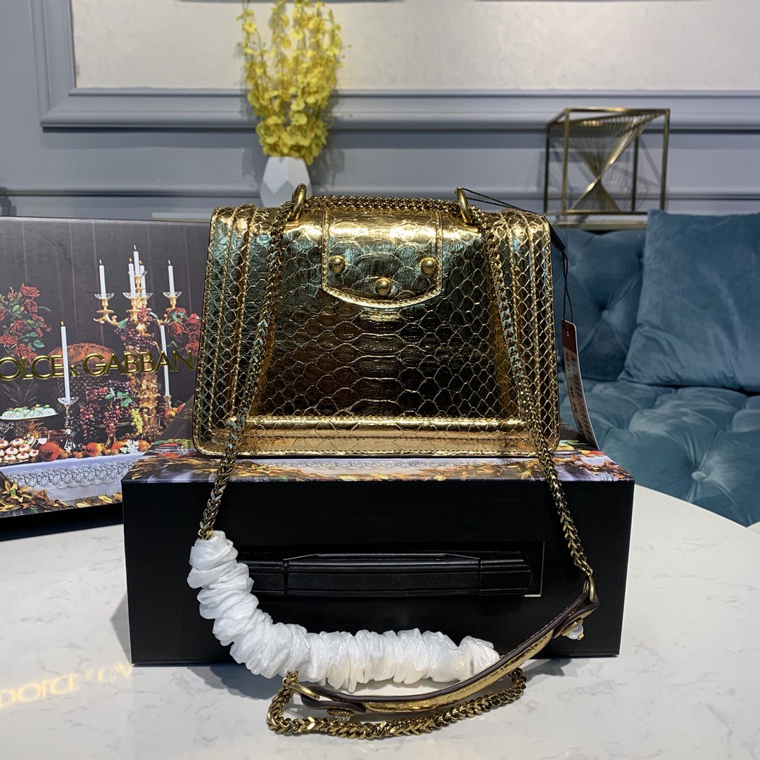 Dolce & Gabbana Medium DG Bag In Printed Solid Pattern Gold For Women 9in/23cm DG - Soul Replicas