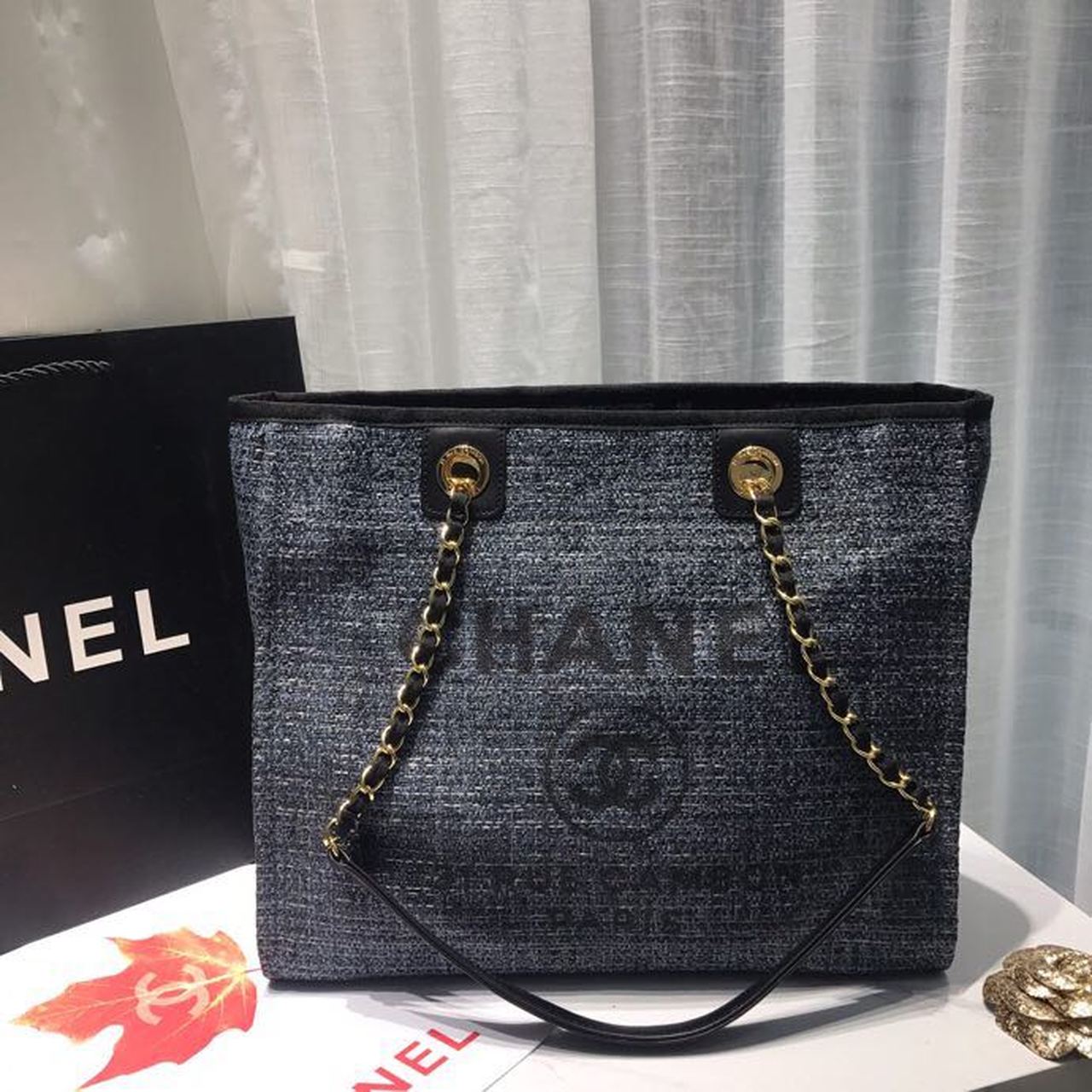 Chanel Deauville Chain Shoulder Tote Bag Dark Grey For Women. Women-s Handbags. Shoulder Bags 13.3in/34cm A66939 - Soul Replicas