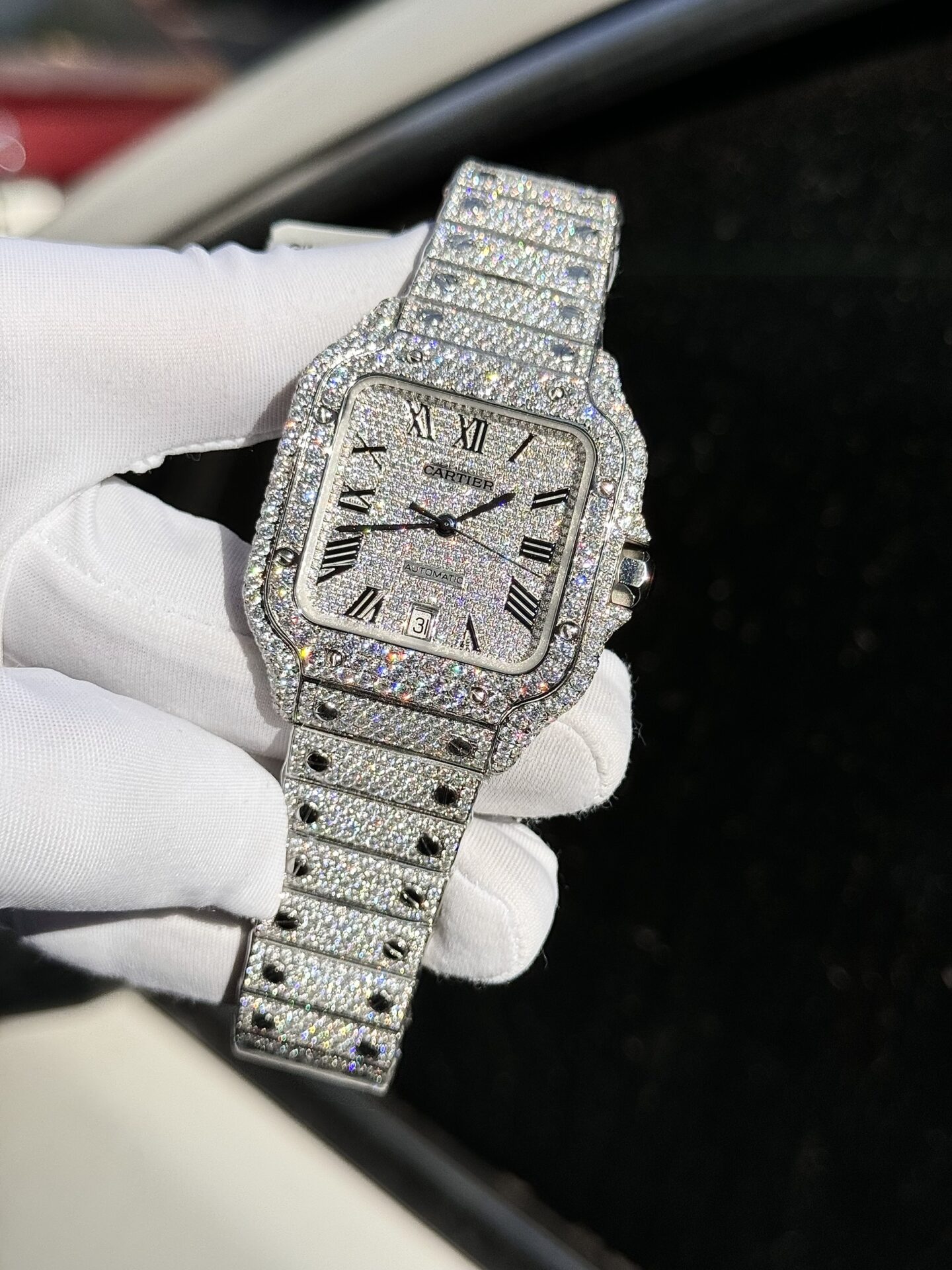 Cartier Santos Replica Watch Full Diamond Moissanite Hong Kong 39.8mm - Soul Replicas