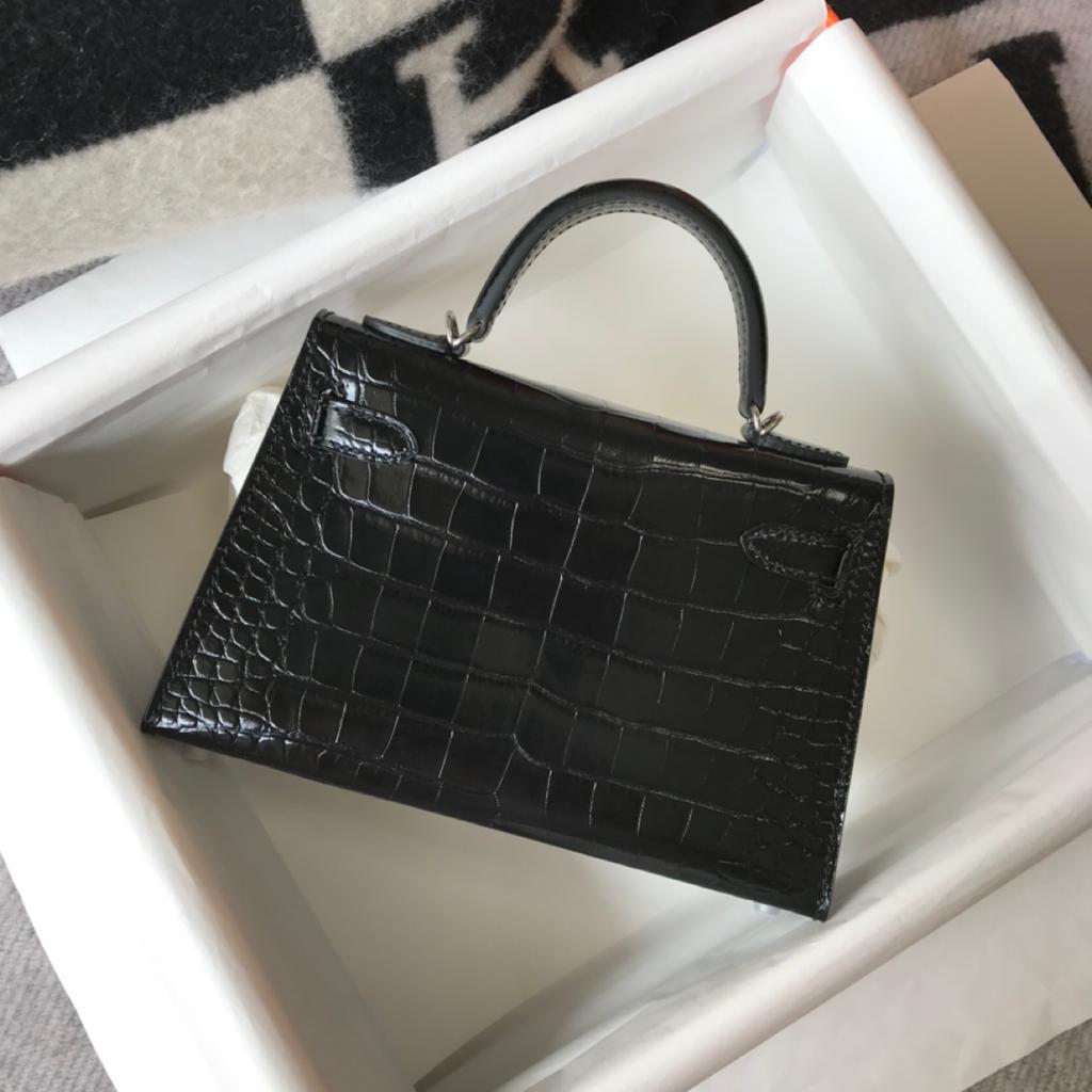Hermes Mini Kelly 19 Black Silver Toned Hardware Bag For Women. Women-s Handbags. Shoulder Bags 7.5in/19cm - Soul Replicas