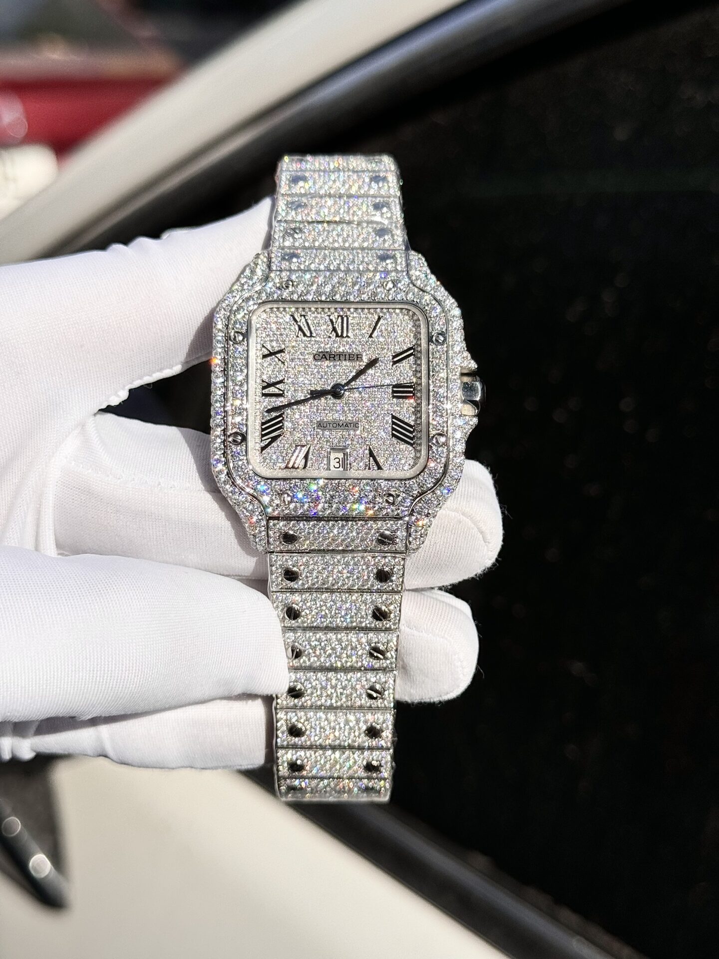 Cartier Santos Replica Watch Full Diamond Moissanite Hong Kong 39.8mm - Soul Replicas