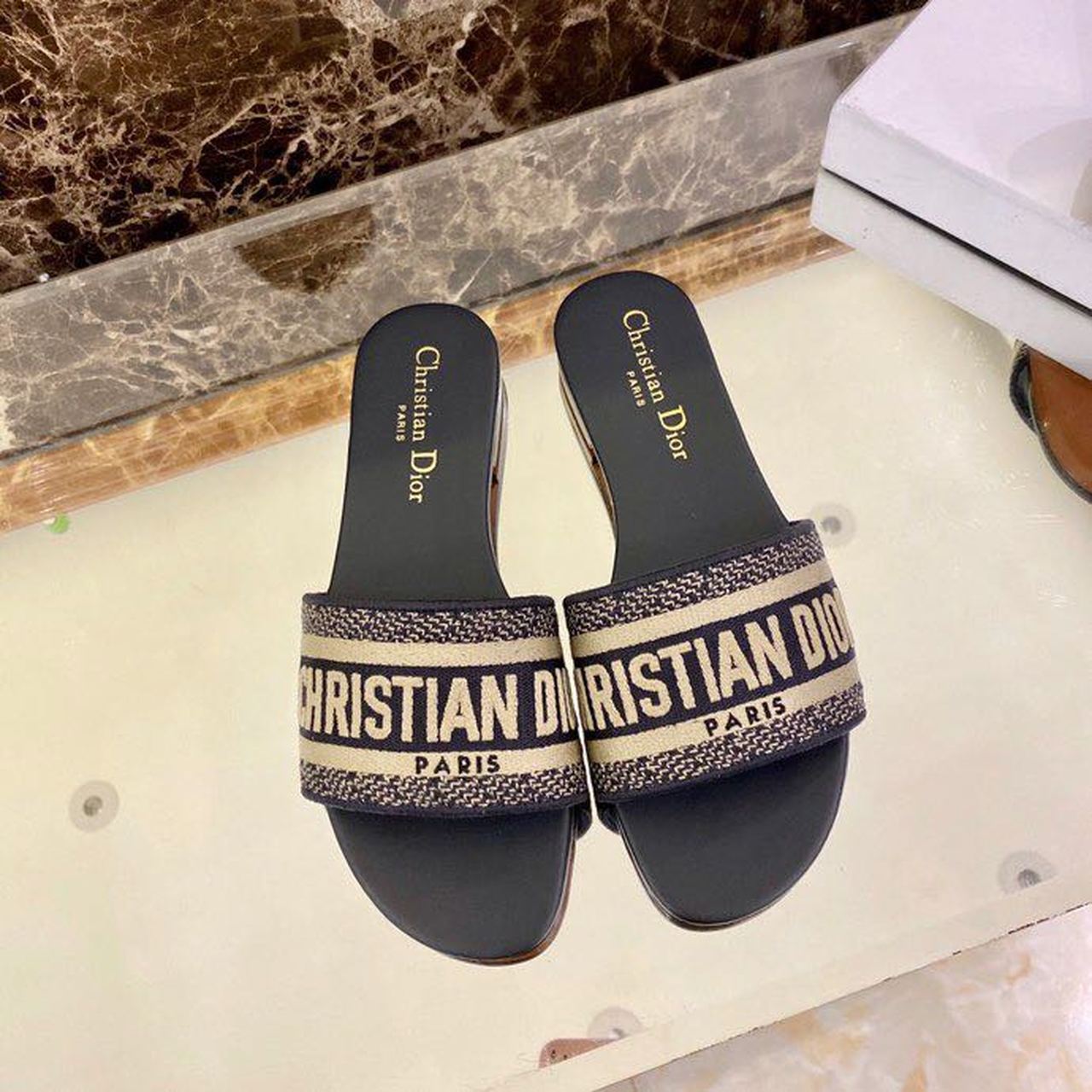 Christian Dior Dway Slide Deep Blue Embroidered Cotton Deep Blue For Women CD KCQ166ERC_S56B - Soul Replicas