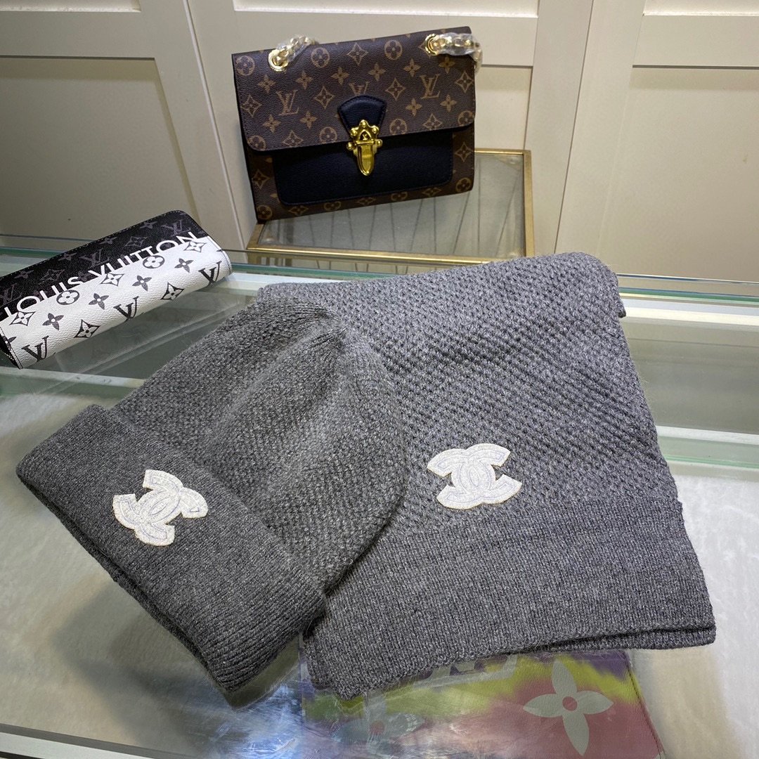 Chanel Beanie & Scarf Set In Grey - Soul Replicas
