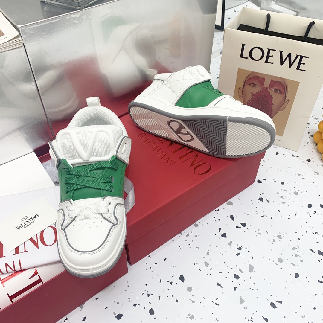 Valentino Garavani Open Skate Sneakers With Patent Band White Green For Women WS0FB1DXI - Soul Replicas