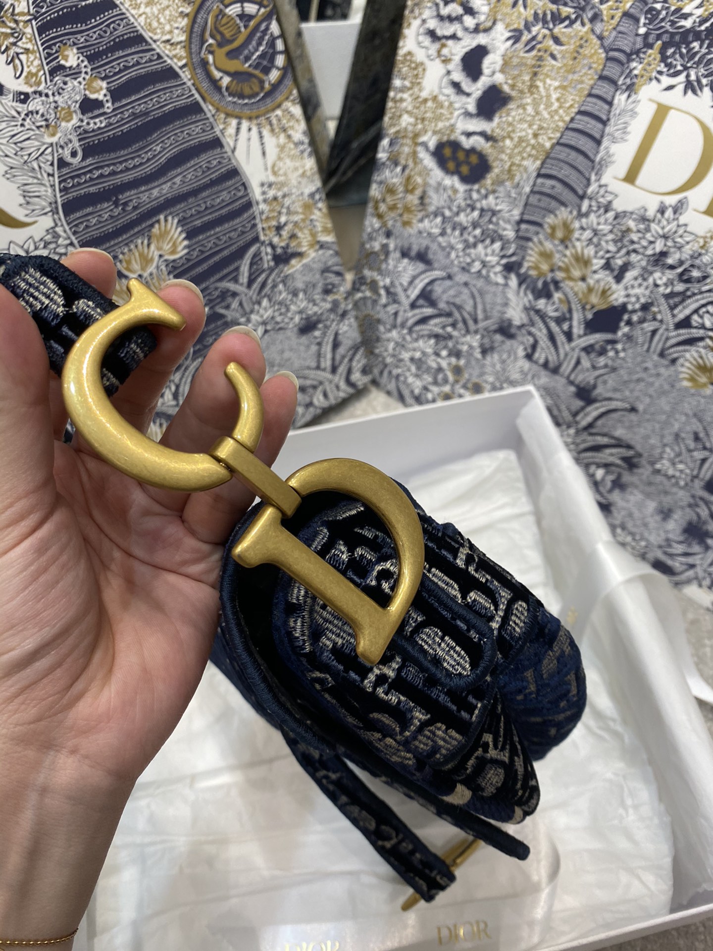 Christian Dior Saddle Bag Blue Oblique Canvas Gold Toned Hardware For Women 25cm/10in CD - Soul Replicas