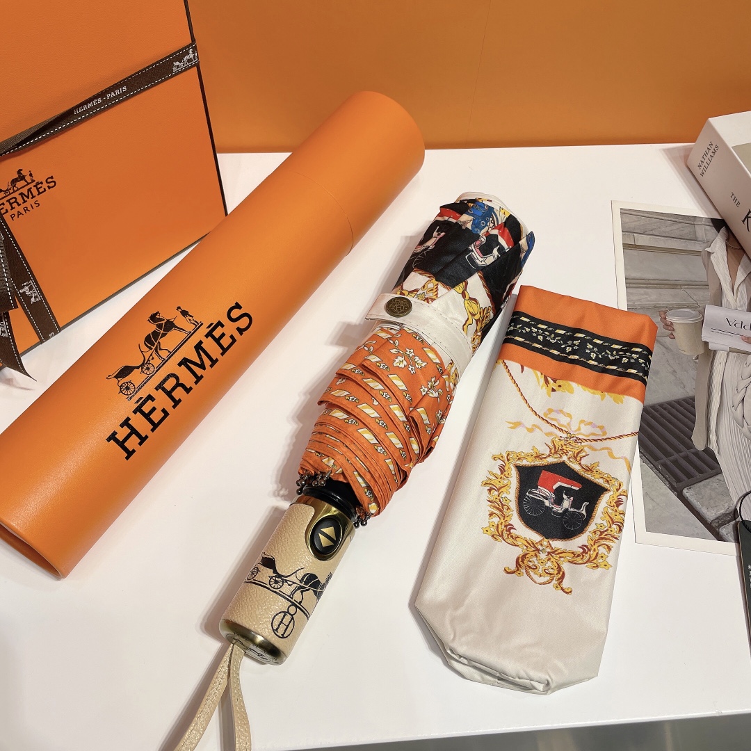 Hermes Pluie De H Folding Umbrella White - Soul Replicas