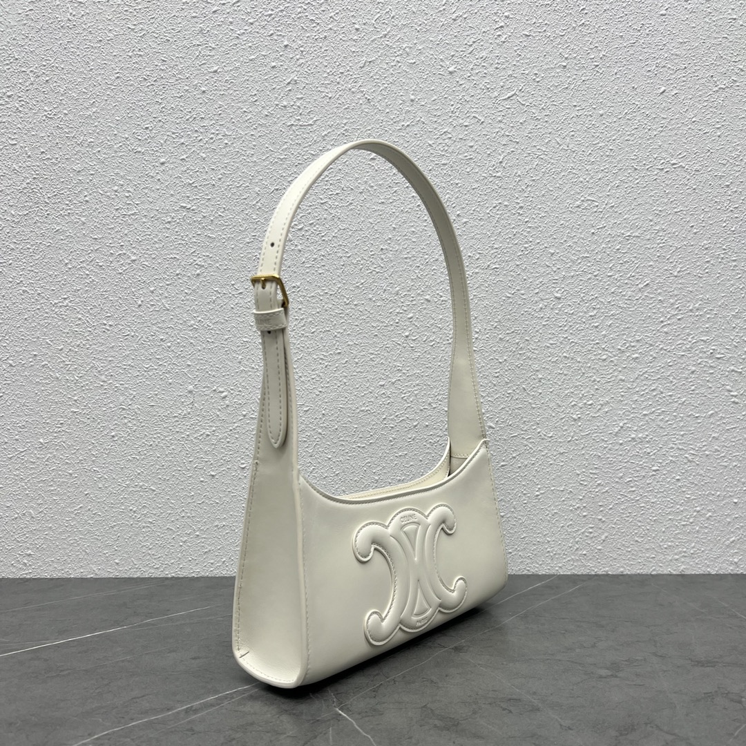 Celine Cuir Triomphe Shoulder Bag White For Women 9.4in/24cm - Soul Replicas