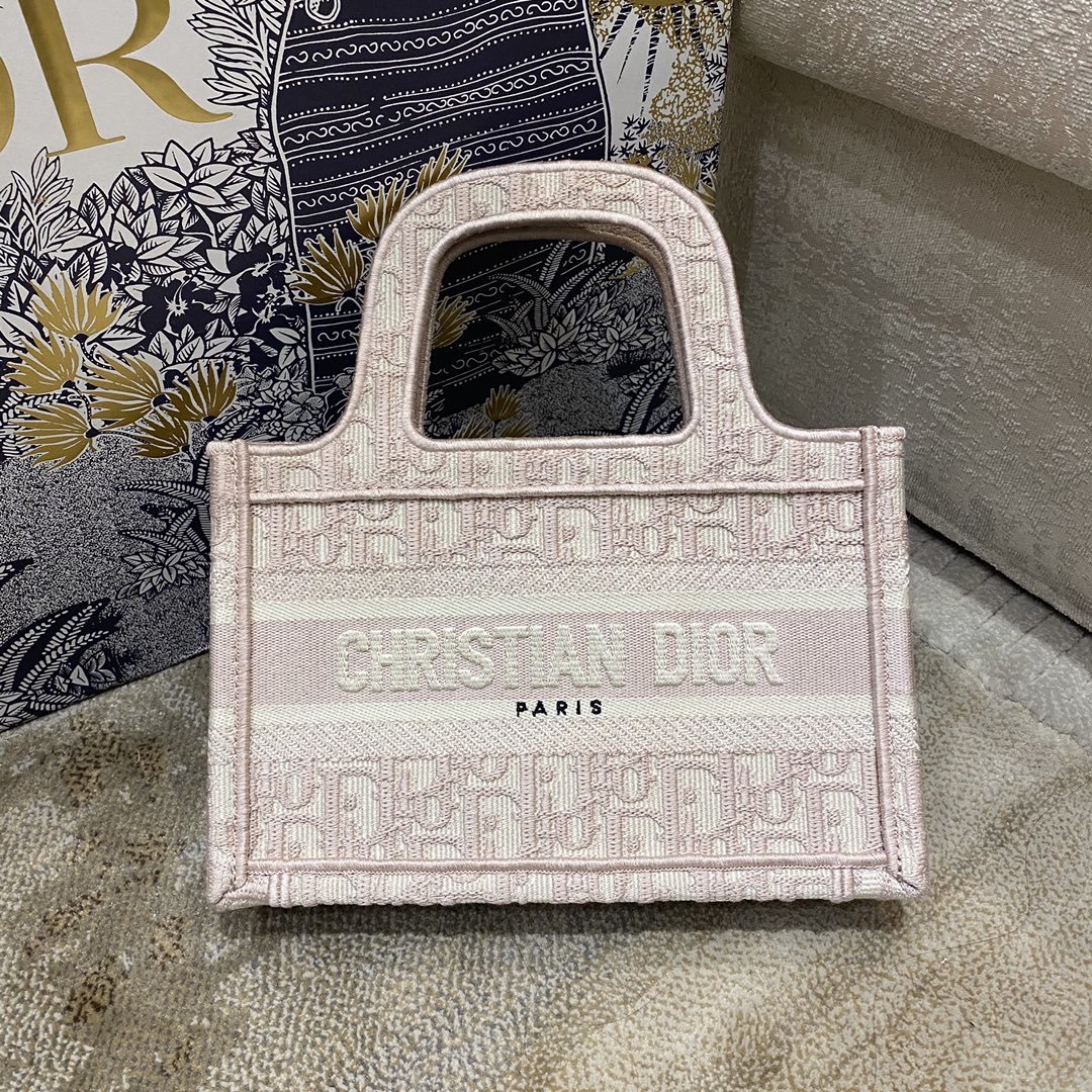 Christian Dior Mini Dior Book Tote Rose Des Vents Dior Oblique Embroidery. Light Pink. For Women Women's Handbags. 23cm CD - Soul Replicas