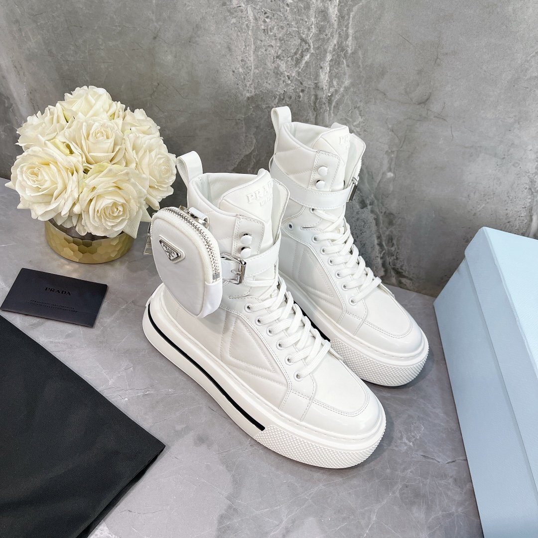 Prada Macro Re-Nylon And Brushed High-Top Sneakers White For Women 1.8in/45mm Prada - Soul Replicas