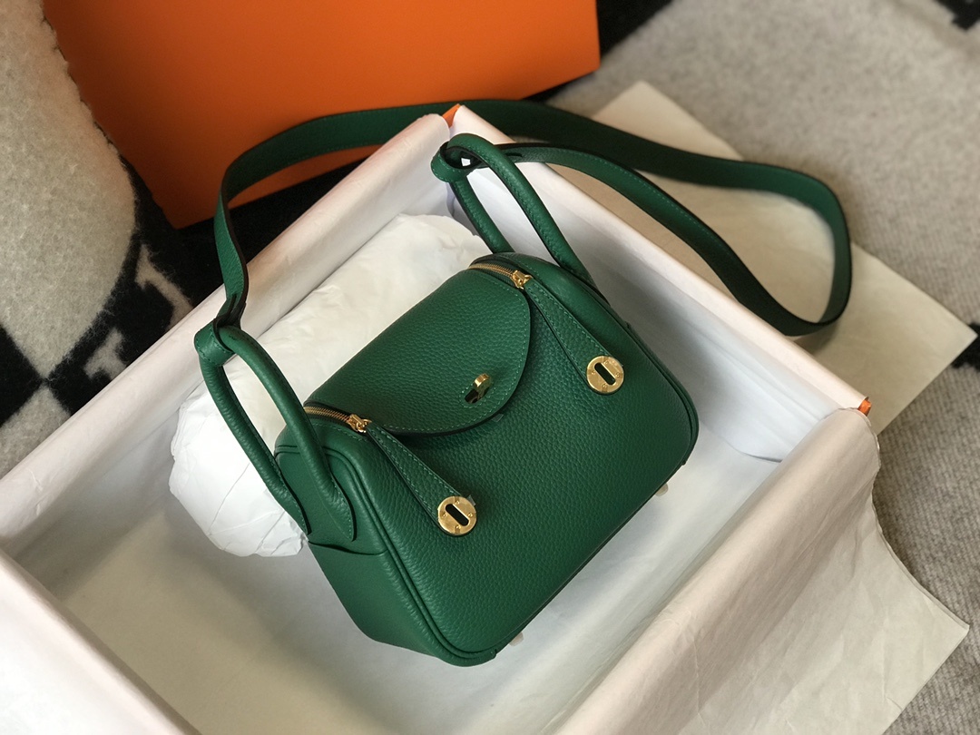 Hermes Lindy Mini Clemence Bag Green For Women. Women's Handbags. Shoulder And Crossbody Bags 7.5in/19cm - Soul Replicas