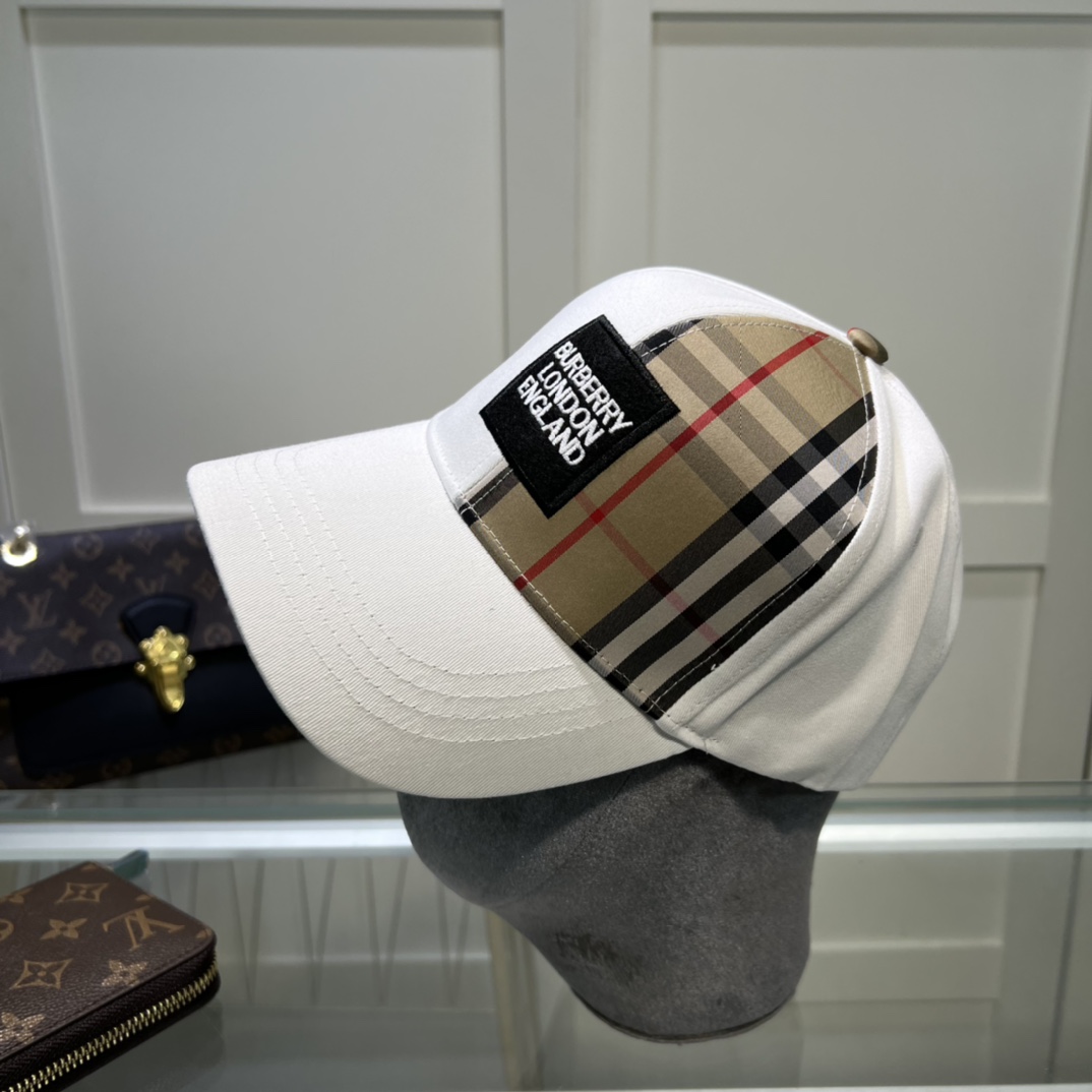 Burberry Monogram Motif Icon Stripe Cotton Baseball Cap White - Soul Replicas