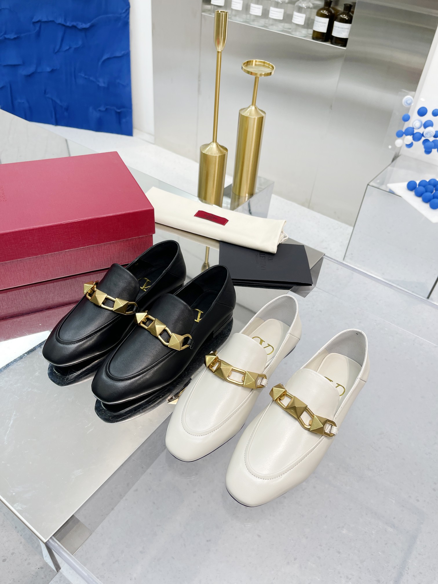 Valentino Garavani VLogo Studded Loafers White For Women - Soul Replicas