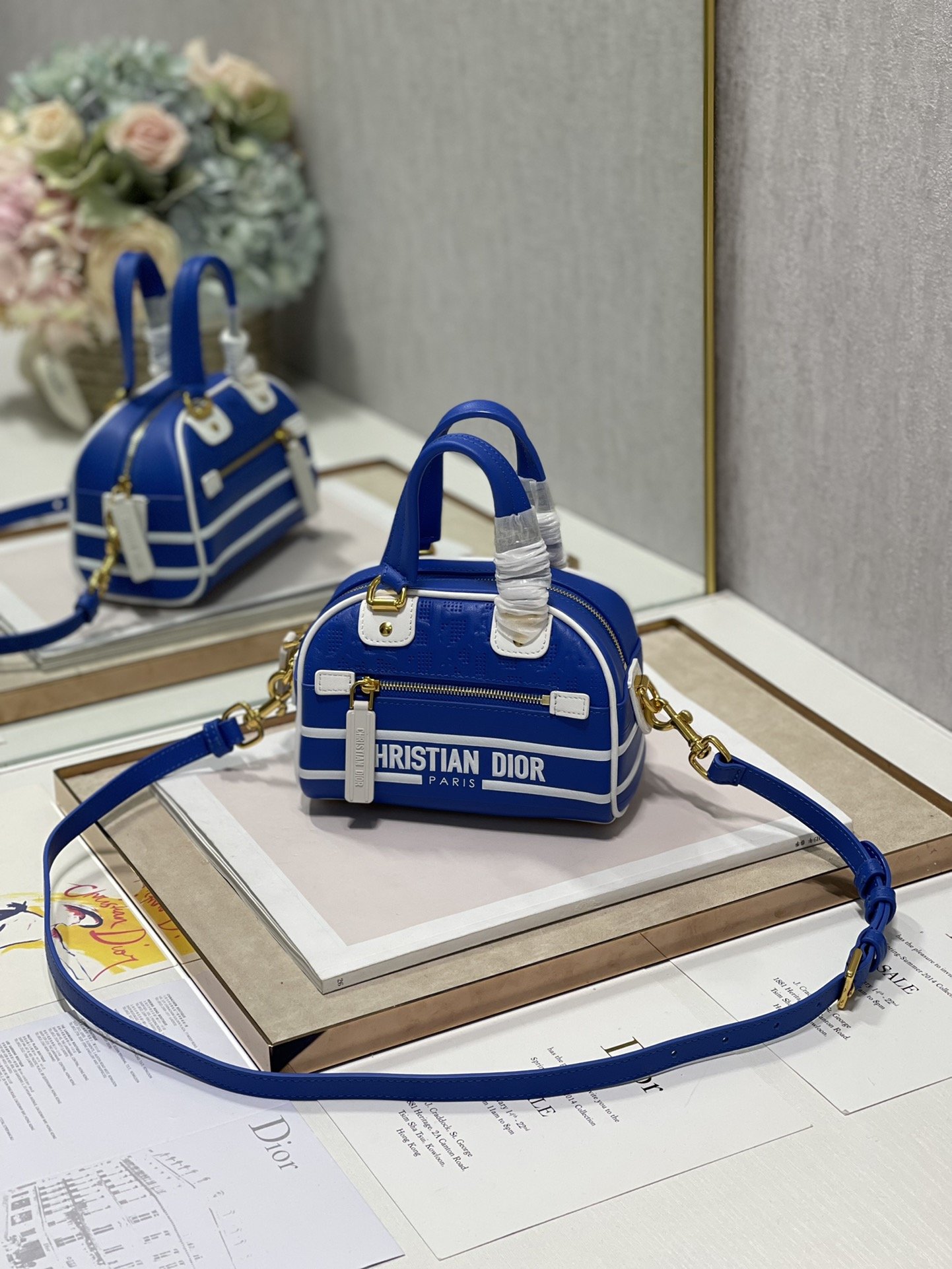 Christian Dior Mini Vibe Zip Bowling Bag. Blue. For Women Women-s Handbags. Bowling Bags. 17cm CD - Soul Replicas