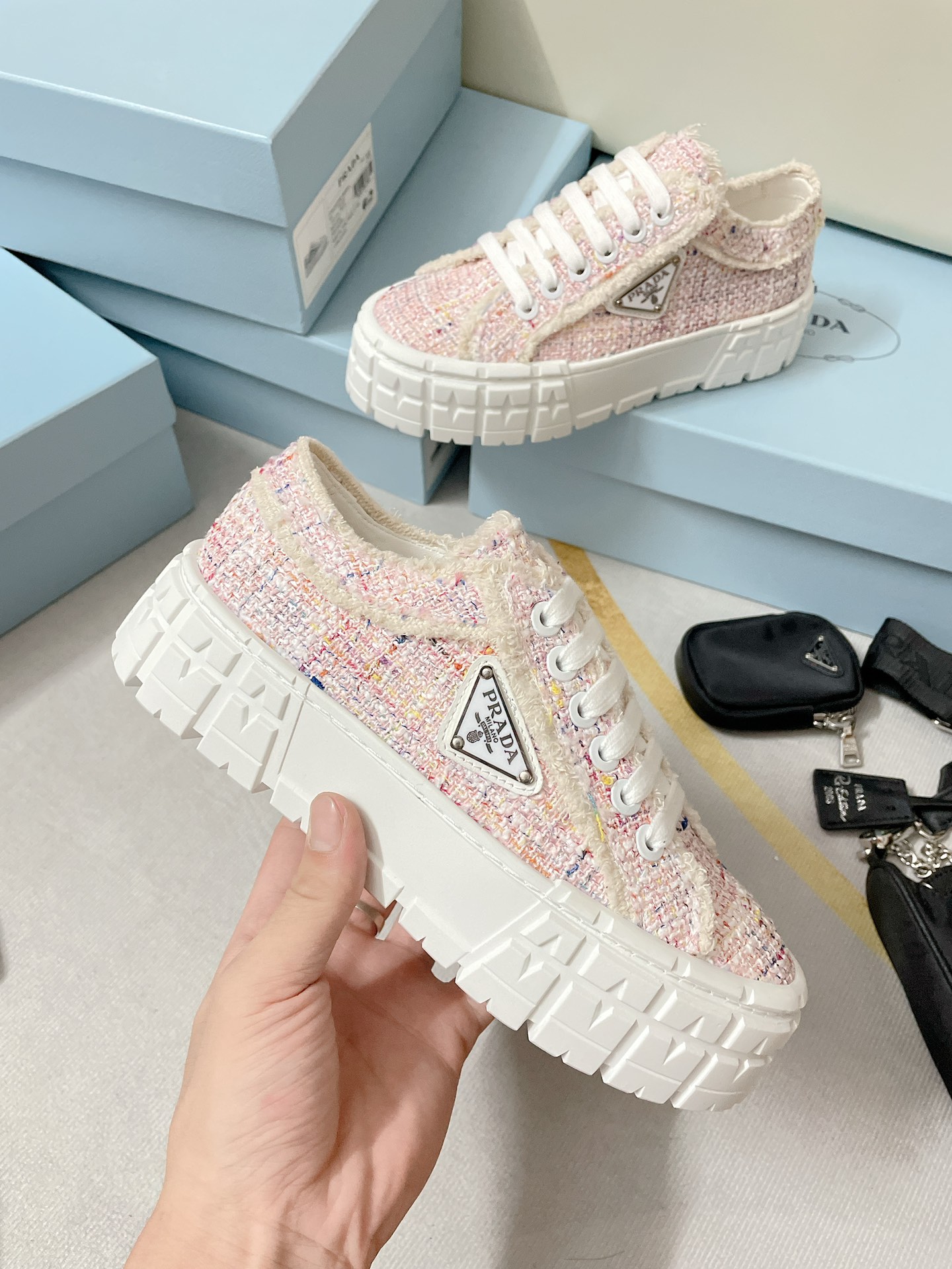 Prada Double Wheel Gabardine Sneakers Pink For Women 2in/50mm Prada - Soul Replicas