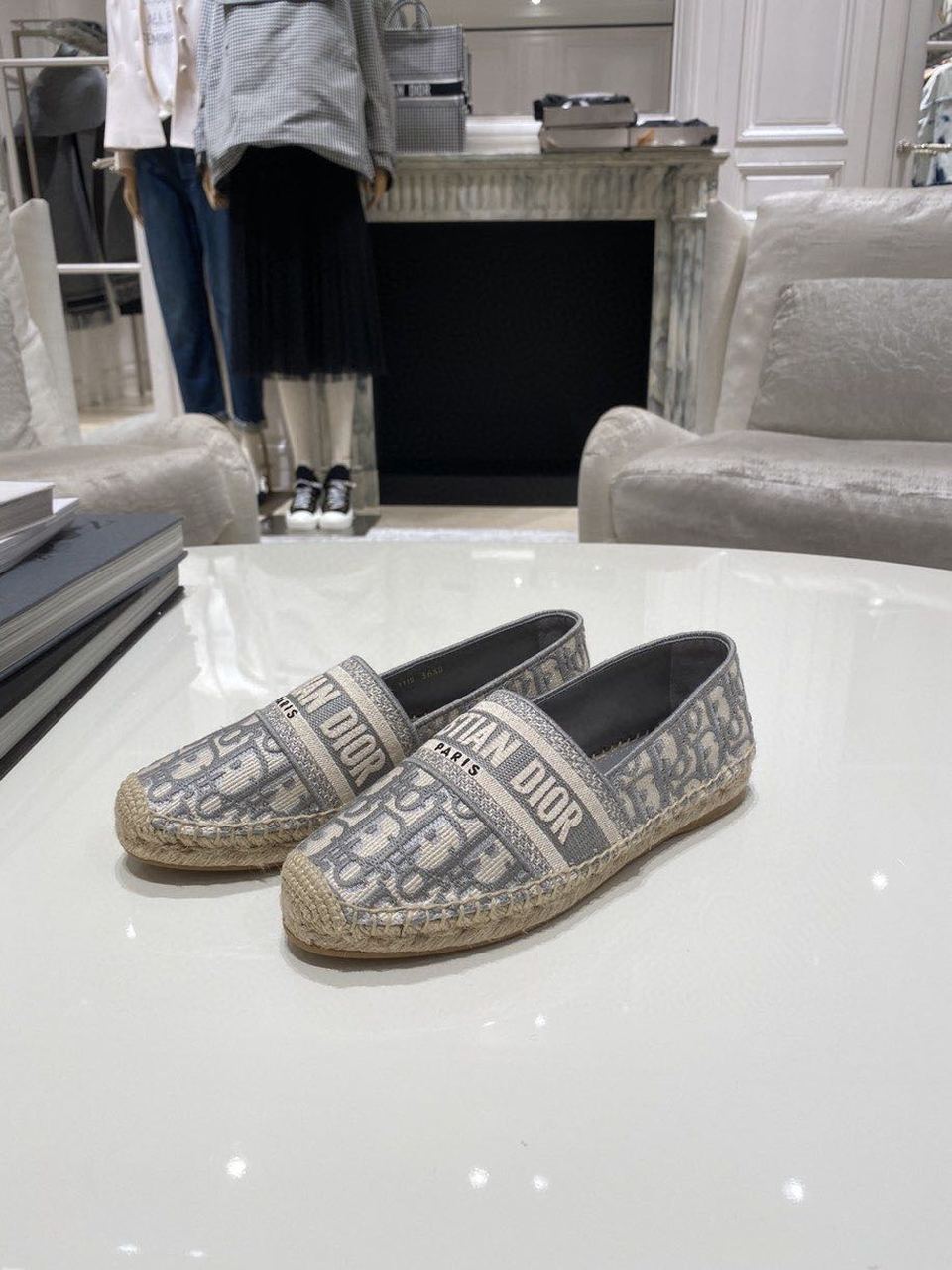 Christian Dior Granville Espadrille Gray Dior Oblique Embroidered Cotton Gray For Women CD KDB585OBE_S33G - Soul Replicas