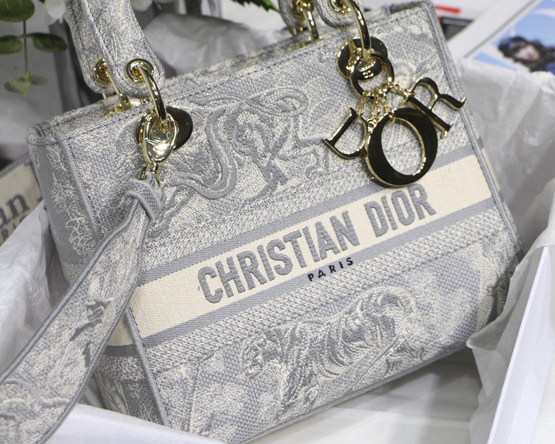 Christian Dior Medium Lady D-Lite Bag Grey. For Women. Women's Handbags 24cm/9.5in CD - Soul Replicas