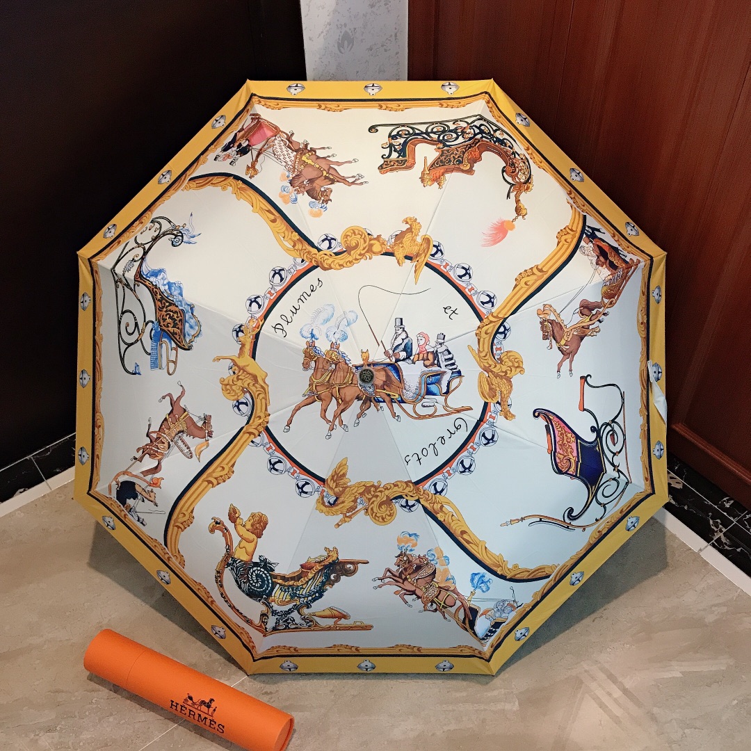 Hermes Pluie De H Folding Umbrella White - Soul Replicas